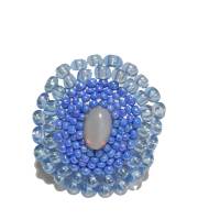 Ring blau pastell grau candy colour handgefertigt aus Glasperlen Unikat boho Bild 2