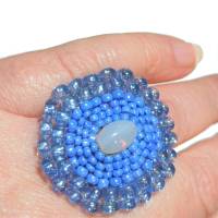Ring blau pastell grau candy colour handgefertigt aus Glasperlen Unikat boho Bild 4