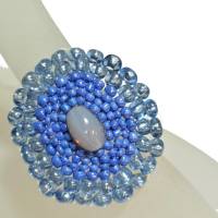Ring blau pastell grau candy colour handgefertigt aus Glasperlen Unikat boho Bild 5