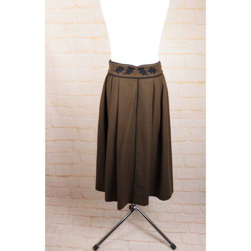 Vintage Midirock Trachtenrock Größe 38 M Herbst Blätter Grünbraun Grün Braun Dunkelbraun Rockabilly Trachten Dirndl Mode