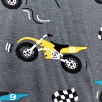Jersey mit Motorrädern, Crossmaschinen, grau, petrol, gelb, Breite 1,50m, 95% Baumwolle, 5% Elastan Bild 2