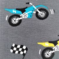 Jersey mit Motorrädern, Crossmaschinen, grau, petrol, gelb, Breite 1,50m, 95% Baumwolle, 5% Elastan Bild 3