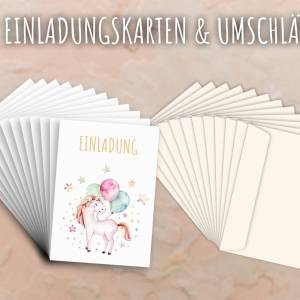 Aquarell Einhorn Einladung, 12 Einladungskarten Einhorn zum Kindergeburtstag Mädchen, Einladungskarten Mädchen Geburtsta Bild 3