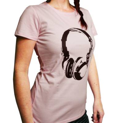 Kopfhörer, Bio T-Shirt Frauen, Siebdruck, handbedruckt, rosa
