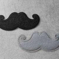 Moustache Set oder einzeln  Applikation schwarz oder grau   Aufnäher zum Aufbügeln Patch Bild 1