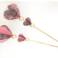 2 Blumenstecker Origami Papierherzen Kugeln 3 D, rosa floral, 21 cm, Frühling Ostern Muttertag Bild 2