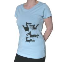 Wölfe, Bio Fairtrade T-Shirt Frauen, hellblau, XS. Siebdruck handbedruckt. Bild 1