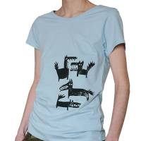 Wölfe, Bio Fairtrade T-Shirt Frauen, hellblau, XS. Siebdruck handbedruckt. Bild 2