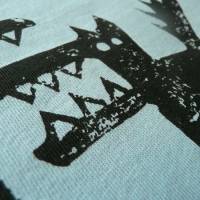 Wölfe, Bio Fairtrade T-Shirt Frauen, hellblau, XS. Siebdruck handbedruckt. Bild 3