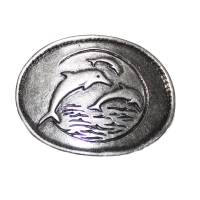Silberne ovale GÜRTELSCHNALLE Wechselschnalle DELFINFAMILIE 4 cm Gürtelbreite Bild 1