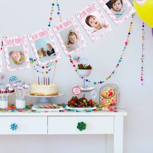 Girlande zum 1. Geburtstag, Motiv Herzen, Fotogirlande, Wimpelkette, Baby monatliche Fotos Meilensteine im 1. Lebensjahr Bild 5