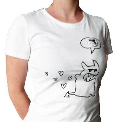 Teufelchen mit Sprechblase, Bio T-Shirt für Frauen, Siebdruck handbedruckt