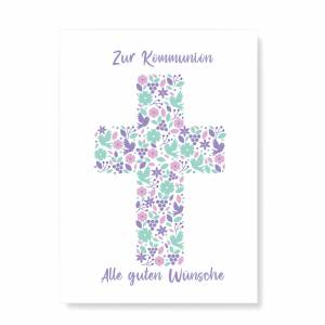 Karte Kommunion Glückwunsch, Kommunionskarte Mädchen, Erstkommunion, Kommunion Karte Mädchen, Blumen Bild 1