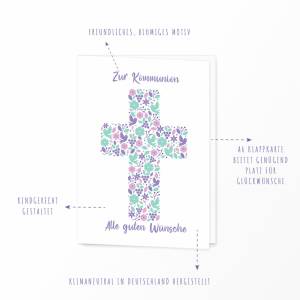 Karte Kommunion Glückwunsch, Kommunionskarte Mädchen, Erstkommunion, Kommunion Karte Mädchen, Blumen Bild 3