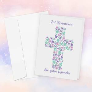 Karte Kommunion Glückwunsch, Kommunionskarte Mädchen, Erstkommunion, Kommunion Karte Mädchen, Blumen Bild 7
