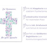 Karte Kommunion Glückwunsch, Kommunionskarte Mädchen, Erstkommunion, Kommunion Karte Mädchen, Blumen Bild 8