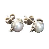 echte Perle mit Silber Rand Ohrstecker mit Mutter Hochzeitsschmuck, Geschenk Bild 1