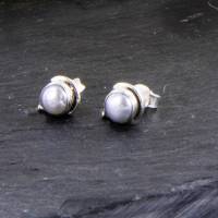 echte Perle mit Silber Rand Ohrstecker mit Mutter Hochzeitsschmuck, Geschenk Bild 2