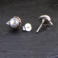 echte Perle mit Silber Rand Ohrstecker mit Mutter Hochzeitsschmuck, Geschenk Bild 7