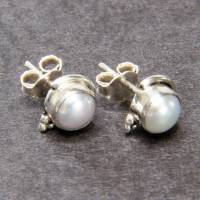 echte Perle mit Silber Rand Ohrstecker mit Mutter Hochzeitsschmuck, Geschenk Bild 8