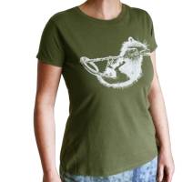 Ratte, Bio T-Shirt für Frauen, oliv. Gr. M, Siebdruck handbedruckt. Bild 1