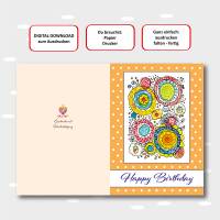 Geburtstagskarte als Sofort-Download, jpg-Datei zum ausdrucken, Digital-Download in Formaten: A5 A6, Kringel orange Bild 2