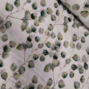 15,90 Euro/m   Musselin-Stoff Digitaldruck mit Eukalyptus Blättern, Bio-Baumwolle Bild 1