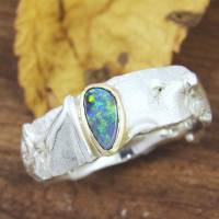 Auffälliger Ring aus Silber mit Opal in Goldfassung Bild 4