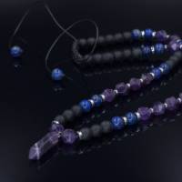 Herren Halskette aus Edelsteinen Lapis Lazuli Amethyst Onyx und Hämatit mit Amethyst-Anhänger, Länge 51 cm Bild 1