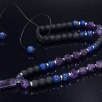 Herren Halskette aus Edelsteinen Lapis Lazuli Amethyst Onyx und Hämatit mit Amethyst-Anhänger, Länge 51 cm Bild 6