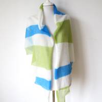 Sommerliches Tuch aus Mohair  weiß grün blau, zarter Damenschal, duftiges Umschlagtuch, leichtes Schultertuch Bild 2