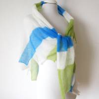 Sommerliches Tuch aus Mohair  weiß grün blau, zarter Damenschal, duftiges Umschlagtuch, leichtes Schultertuch Bild 5