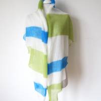 Sommerliches Tuch aus Mohair  weiß grün blau, zarter Damenschal, duftiges Umschlagtuch, leichtes Schultertuch Bild 6