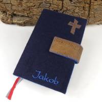 Gotteslobhülle Bibelhülle aus dunkelblauem Filz, mit Kork kombiniert Bild 4