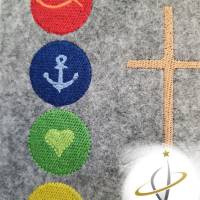 Gotteslobhülle Filz christliche Symbole Kommunion 2023 personalisierbar grau meliert Bild 3