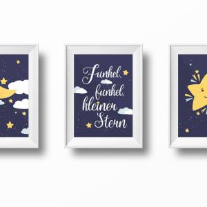Sterne Kinderzimmer Poster Set, 3 Wandbilder für Kinder, Sonne Mond & Sterne, A4 Kinderposter mit Spruch auf Deutsch Bild 3