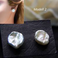 weiße Keshi Perlen Ohrstecker Modell 2, Süßwasser Perle Ohrringe, Braut Ohrringe, feine barocke Bild 1