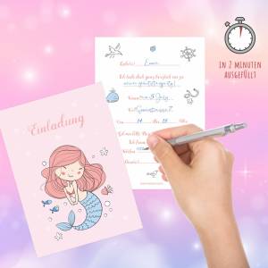 Meerjungfrau Einladungskarten, 12 Einladung Kindergeburtstag Mädchen Meerjungfrau Geburtstag, Einladung Unterwasserwelt Bild 3