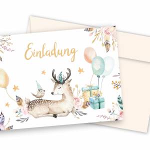 Aquarell Rehkitz Einladung, 12 Einladungskarten Bambi zum Kindergeburtstag Mädchen Junge, Einladungskarten Geburtstag Kl Bild 4