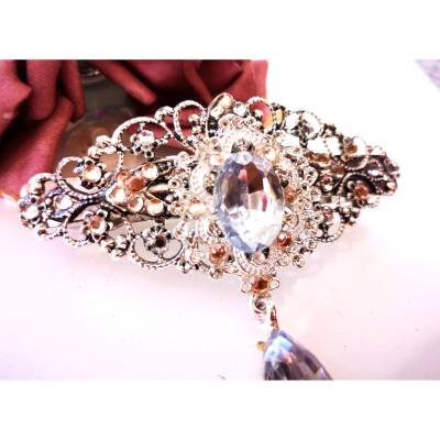 verzierte Haarspange,  Haarschmuck,Hochzeit, Fest, Kommunion, geschiffene Glassteine, weiß