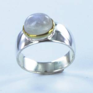 Regenbogen Mondstein Ring Gr. 54 Silber poliert mit feiner Goldauflage Bild 2