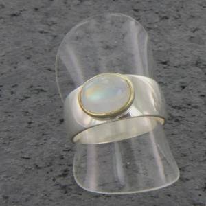 Regenbogen Mondstein Ring Gr. 54 Silber poliert mit feiner Goldauflage Bild 6