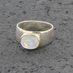 Regenbogen Mondstein Ring Gr. 54 Silber poliert mit feiner Goldauflage Bild 7