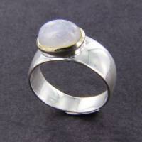 Regenbogen Mondstein Ring Gr. 54 Silber poliert mit feiner Goldauflage Bild 9