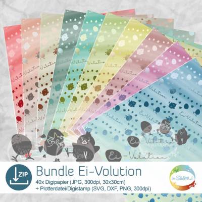 Bundle Ei-Volution aus Plotterdatei, Digistamp und Digipapier, großes Oster-Paket für deine Plott-Deko