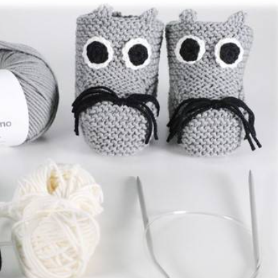 Strickanleitung Babyschuhe Mäusekind mit Applikation, für 3-6 und für 9-12 Monate