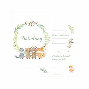 Waldtiere Einladung Karte, 12 Einladungskarten Kindergeburtstag mit Umschlag, Set Einladung Wald-Tiere Freunde Geburtsta Bild 1