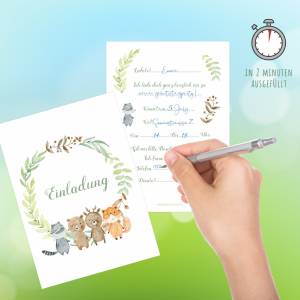 Waldtiere Einladung Karte, 12 Einladungskarten Kindergeburtstag mit Umschlag, Set Einladung Wald-Tiere Freunde Geburtsta Bild 3