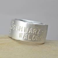 "Waldring" breiter Ring Silber 925 mit individueller Textprägung, Tannen, Wald, Schwarzwald, Koordinaten Bild 1