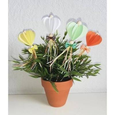 Blumenstecker Origami Papierherzen Kugeln 3 D, 21 cm, Frühling Ostern Muttertag, 4 verschiedene Farben